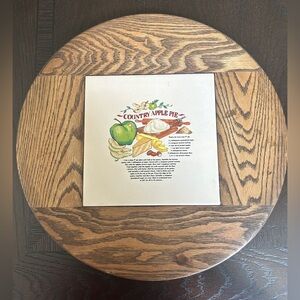 Oak and Tile Rare Artist Design Lazy Susan Carousel Turntable Rotating Serving